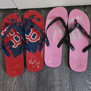 2 Pair Woman's Size 10 Boston Red Sox Flip Flops